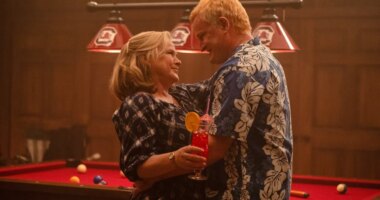 This image released by Hulu shows Patricia Arquette, left, and Jason Clarke in a scene from the limited series