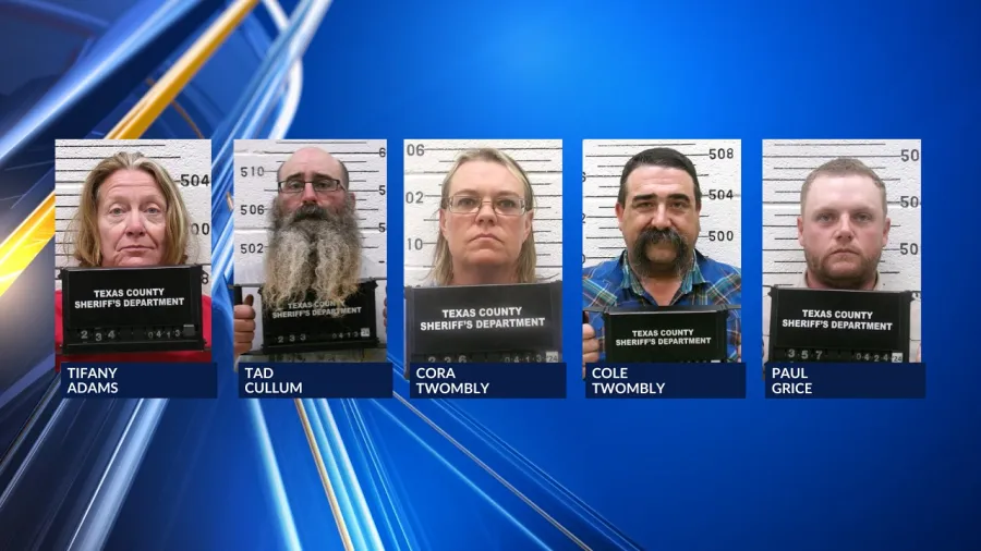 Tifany Adams, Tad Culllum, Cora Twombly, Cole Twombly, and Paul Grice (Courtesy: Texas County Sheriff's Office)