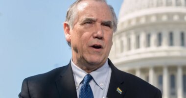 FILE - Sen. Jeff Merkley, D-Ore., speaks during a news conference on the Equality Act at the Capitol, April 29, 2025, in Washington. (AP Photo/Rod Lamkey, Jr., File)