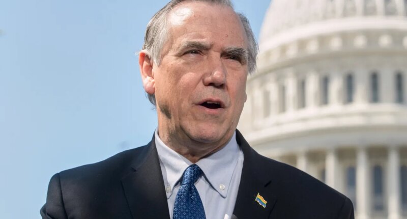 FILE - Sen. Jeff Merkley, D-Ore., speaks during a news conference on the Equality Act at the Capitol, April 29, 2025, in Washington. (AP Photo/Rod Lamkey, Jr., File)