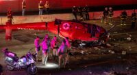 Driver recounts terrifying near miss as helicopter crashes on highway