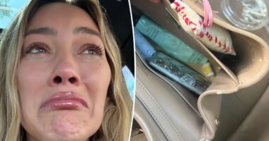 Hilary Duff sobs after spilling coffee all over her Balenciaga bag