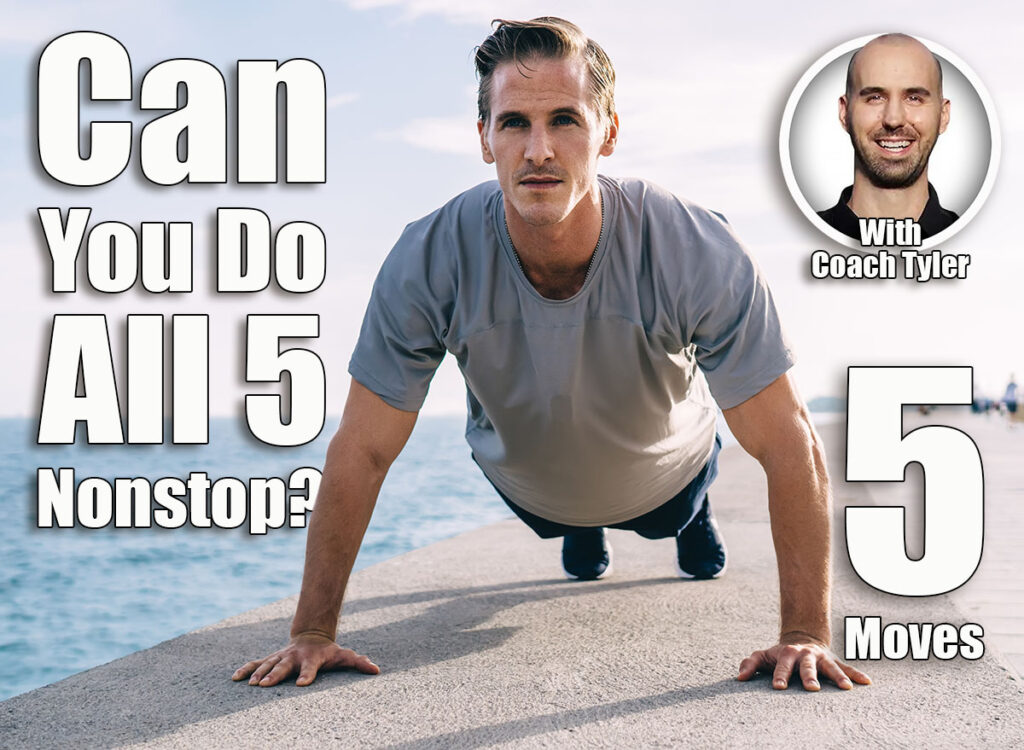 Caucasian male athlete in sportive clothing doing push up exercising during morning workout at sea embankment, strong active man keeping wellness and healthy vitality training body at coastline. If You Can Complete These 5 Bodyweight Exercises Without Stopping, Your Fitness Is Top-Tier After 50. Cover