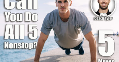 Caucasian male athlete in sportive clothing doing push up exercising during morning workout at sea embankment, strong active man keeping wellness and healthy vitality training body at coastline. If You Can Complete These 5 Bodyweight Exercises Without Stopping, Your Fitness Is Top-Tier After 50. Cover