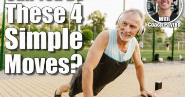 Grey senior man listening music and doing push-ups while working out in park. If You Can Do These 4 Bodyweight Exercises After 60, You