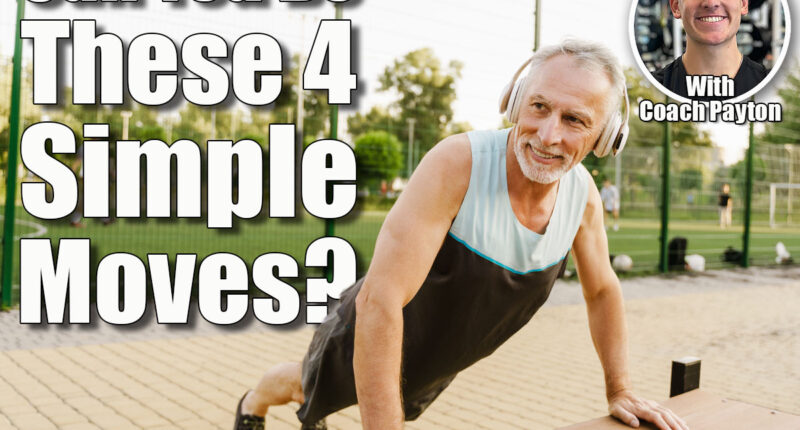 Grey senior man listening music and doing push-ups while working out in park. If You Can Do These 4 Bodyweight Exercises After 60, You