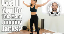 Healthy woman with black sporty clothing working out with jumping jacks and sweating during her daily cardio exercises at home. If You Can Do This Many Jumping Jacks After 60, Your Cardio Is Better Than Most. Cover