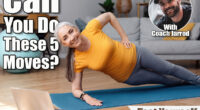 Happy fit senior woman standing in side plank, training on yoga mat in living room, using laptop, watching tutorial or working out with trainer. Master These 5 Bodyweight Movements After 55 and You