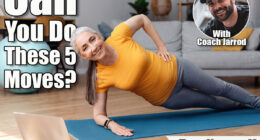 Happy fit senior woman standing in side plank, training on yoga mat in living room, using laptop, watching tutorial or working out with trainer. Master These 5 Bodyweight Movements After 55 and You