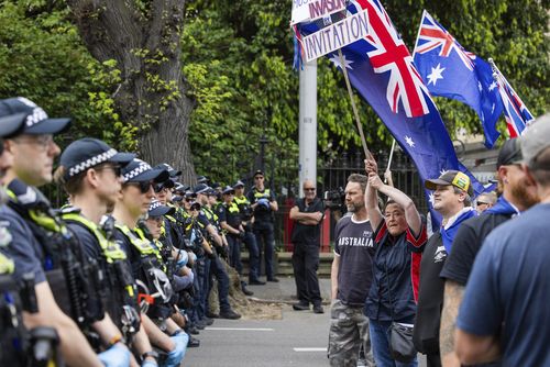 Protestors at the March for Australia rally in Melbourne. Photograph by Paul Jeffers The Age NEWS 19 Oct 2025