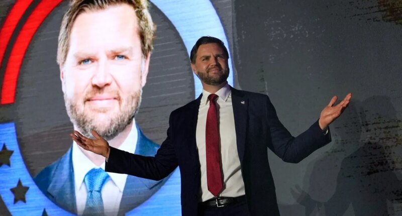 Vice President JD Vance takes the stage during a