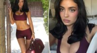 Kylie Jenner models her rock-hard abs in skintight yoga set