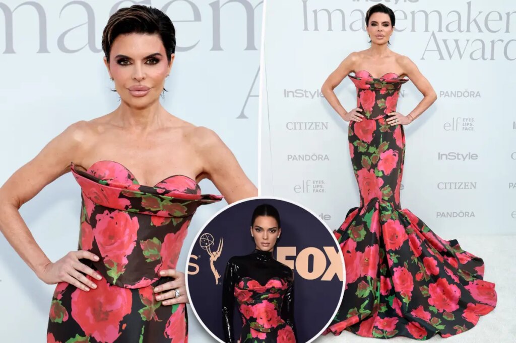 Lisa Rinna dazzles in dramatic rose-print gown previously worn by Kendall Jenner