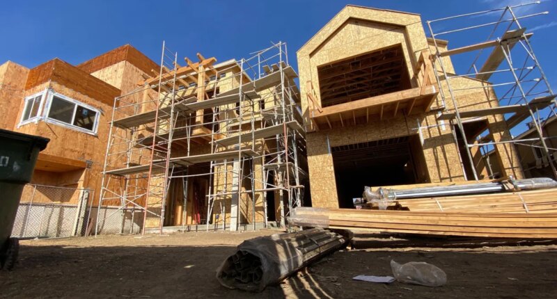 A house under construction is seen in Culver City, a neighborhood of Los Angeles on November 21, 2020. (Photo by CHRIS DELMAS/AFP via Getty Images)