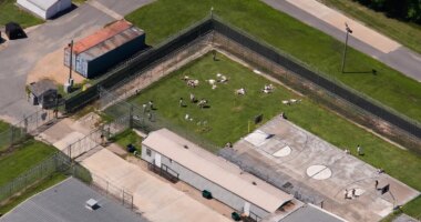 FILE - The Richwood Correctional Center, now an ICE detention facility, is seen in this aerial photo in Monroe, La., on April 9, 2025. (AP Photo/Gerald Herbert, File)