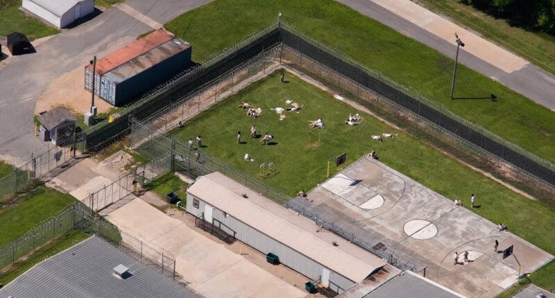 FILE - The Richwood Correctional Center, now an ICE detention facility, is seen in this aerial photo in Monroe, La., on April 9, 2025. (AP Photo/Gerald Herbert, File)
