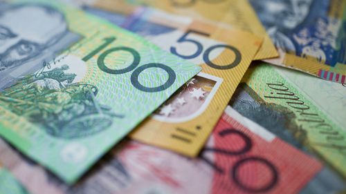 Stock image of Australian money - $100, $50 and $20 notes