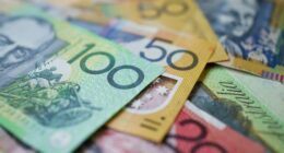 Stock image of Australian money - $100, $50 and $20 notes