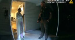 FILE - In this image taken from body camera video released by Illinois State Police, Sonya Massey, left, talks with former Sangamon County Sheriff