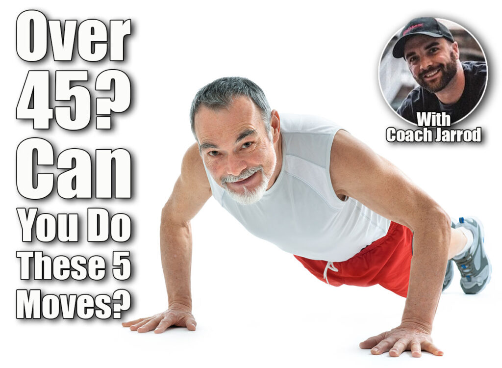 senior man doing push-ups exercise in gym. Over 45? If You Can Master These 5 Basic Exercises, Your Body Is Decades Younger. Cover