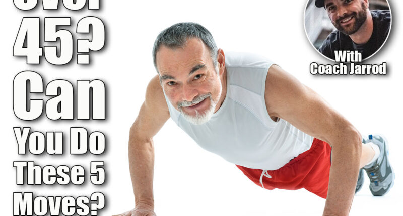 senior man doing push-ups exercise in gym. Over 45? If You Can Master These 5 Basic Exercises, Your Body Is Decades Younger. Cover