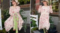 Pamela Anderson turns heads with wild floral outfit at garden-themed skincare event