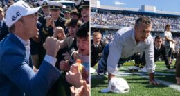 Pete Hegseth helps set world record at Navy football game for most people doing pushups at same time