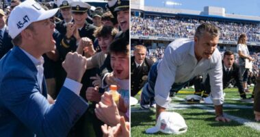 Pete Hegseth helps set world record at Navy football game for most people doing pushups at same time