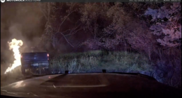 Police chase ends with truck explosion and fire in dramatic scene captured on camera