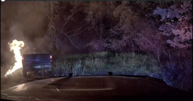 Police chase ends with truck explosion and fire in dramatic scene captured on camera