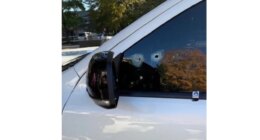 This image provided by Elizabeth Paige White shows bullet holes in a vehicle of Phillip M. Brown after a Homeland Security Investigations agent fired shots Oct. 17, 2025, in Washington, during a traffic stop. (Elizabeth Paige White via AP)