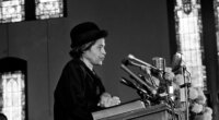 FILE - Rosa Parks speaks at Ebenezer Baptist Church in Atlanta, Ga., Jan. 15, 1969. (AP Photo/Joe Holloway, Jr., File)