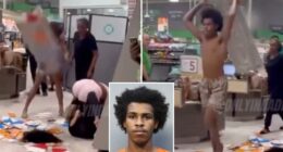 Shirtless Florida man Climont Mann strikes shoppers with metal shelf in brawl inside Publix supermarket
