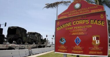 Shrapnel damaged vehicle during Marine Corps demonstration: California Highway Patrol