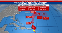 Subtropical Storm Karen forms in far north Atlantic; Jerry brings heavy rain to Leeward Islands