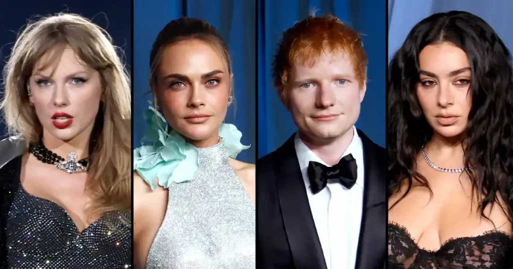 Taylor Swift's Friends Cara Delevingne, Ed Sheeran Pose With Charli XCX