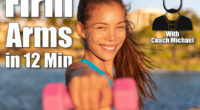 Fitness strength training workout Asian woman happy exercising arms muscles with free weights dumbbells doing lateral raises at outdoor beach summer park. Happy active healthy lifestyle. The 12-Minute Light-Dumbbell Routine That Tightens Arms After 45. Cover