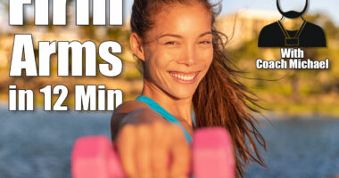 Fitness strength training workout Asian woman happy exercising arms muscles with free weights dumbbells doing lateral raises at outdoor beach summer park. Happy active healthy lifestyle. The 12-Minute Light-Dumbbell Routine That Tightens Arms After 45. Cover