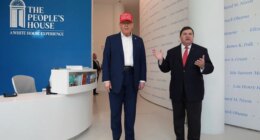 FILE - Stewart McLaurin, president of the White House Historical Association, speaks as President Donald Trump listens during a visit to The People