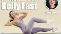 Happy fit woman with beautiful abs enjoying her fitness workout at the gym. Studio shot of a cheerful smiling lady in a crop top and leggings doing bicycle crunches exercise on a sports mat. The 16 Exercises You Need To Melt Lower Belly Fat — UPDATE. Cover