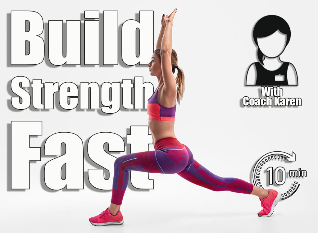 Full body side view of strong young female in sportswear performing rear lunge exercise with raised arms during training against white background. This 10-Minute Morning Standing Routine Builds More Strength After 50. Cover