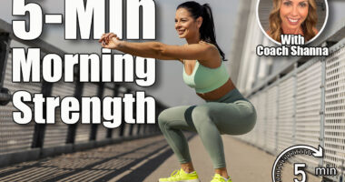Smiling sporty urban athlete in shape is doing squatting endurance on a bridge downtown. This 5-Minute Morning Routine Rebuilds Full-Body Strength After 50. Cover,
