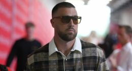 Travis Kelce appears to reference Taylor Swift with lumberjack outfit as he arrives for Chiefs vs Lions