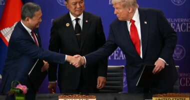 Trump attends ceasefire ceremony with Thailand and Cambodia during Malaysia visit