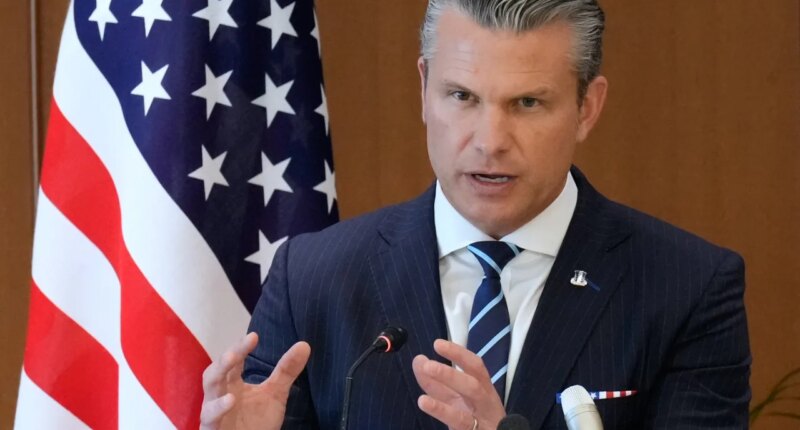 U.S. Defense Secretary Pete Hegseth speaks during a joint press conference with Japan