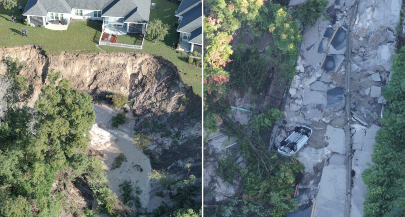 VIDEO: Ground washes out just feet from Florida homes after nearly 18 inches of rainfall