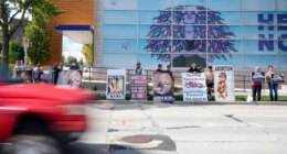 FILE - Protesters are seen outside Planned Parenthood, Sept. 18, 2023, in Milwaukee. (AP Photo/Morry Gash, File)