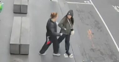 CCTV footage has shown the moment a woman was randomly stabbed in broad daylight while walking to work at a sushi restaurant in Melbourne's CBD. ﻿