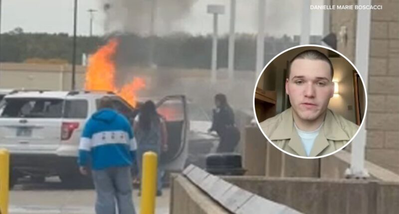 Woodfield Mall fire: Navy Sailor William Thompson helps rescue man from burning car at Macy's store parking garage in Schaumburg