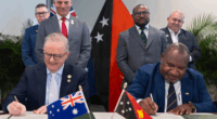 Anthony Albanese and James Marape sign a defence communique.